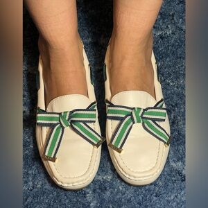 Ralph Lauren White Loafers with Green and Blue Striped Bow size 7.5